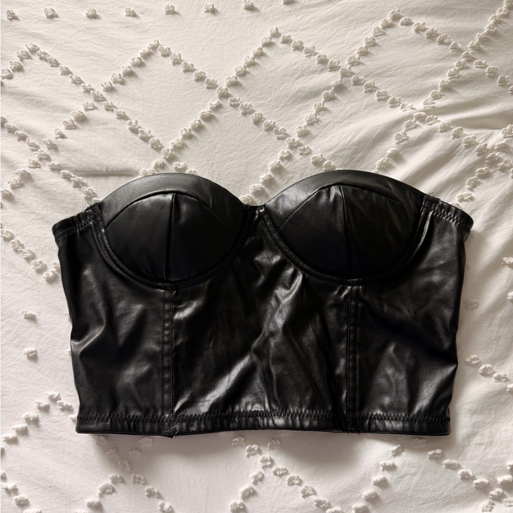Black Faux Leather Bustier Top